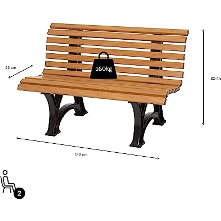 PROREGAL Gartenbank Jamaika, 2-Sitzer in Holzoptik, witterungsbeständig, UV-beständiger Kunststoff, ergonomische Rücklehne, HxBxT 80 x 120 x 64 cm – Bild 3