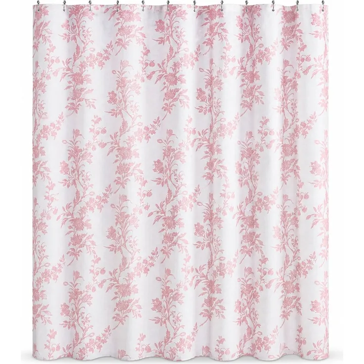 Wasserdichter Duschvorhang mit Blumenmuster Rosa-Weiß, 180x180 cm