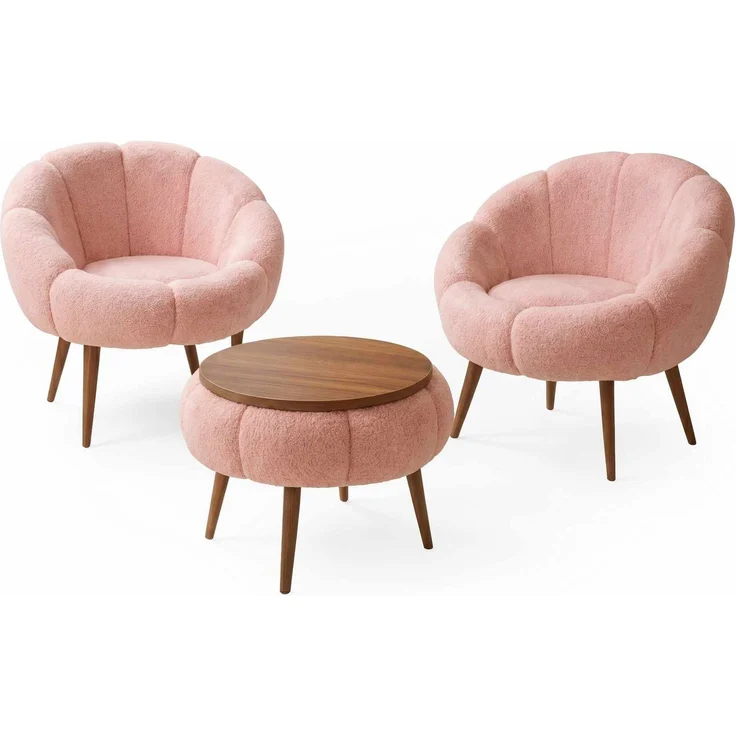 Hanah Home 'Lida Wellsoft - Pink' Ohrensessel- und Couchtisch-Set (3-teilig), Rosa, 75 x 100 x 42 cm – Bild 3