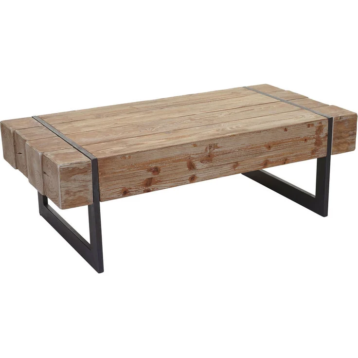 MCW Couchtisch im Industrial Look, Braunes Tannenholz, 120x40x60 cm, Standfeste Konstruktion, Maximale Belastbarkeit 30 kg