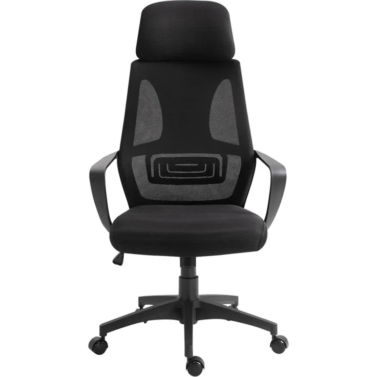 Faumrta Bürostuhl, H?henverstellbarer Schreibtischstuhl mit Wippfunktion Drehstuhl mit Armlehne, Kopfstütze, Lendenstütze Bürostuhl mit Netzstoff-Optik, SchwarzPolyester64cm*55cm*126cmSchwarz