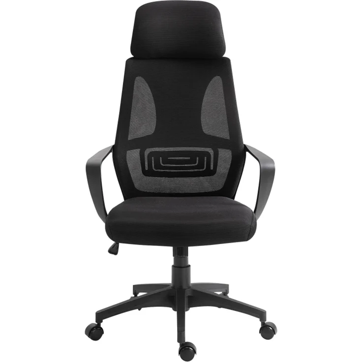 Faumrta Bürostuhl, H?henverstellbarer Schreibtischstuhl mit Wippfunktion Drehstuhl mit Armlehne, Kopfstütze, Lendenstütze Bürostuhl mit Netzstoff-Optik, SchwarzPolyester64cm*55cm*126cmSchwarz – Bild 1