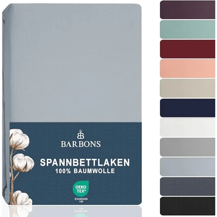 BARBONS Spannbettlaken 140x200 cm - 100% Baumwolle Spannbettlaken, Oeko-TEX Zertifiziert, Bettlaken Jersey, Spannbetttuch, Matratzenhöhe bis 25 cm (Hellblau - 140x200) – Bild 2