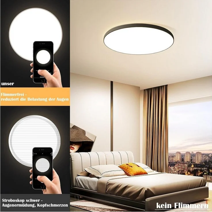 Nettlife LED Panel Schwarz/weiß flach rund Dimmbar Deckenleuchte inkl. Fernbedienung, LED fest integriert, Warmweiß, Neutralweiß, Kaltweiß, für Wohnzimmer Küche Schlafzimmer Büro – Bild 1