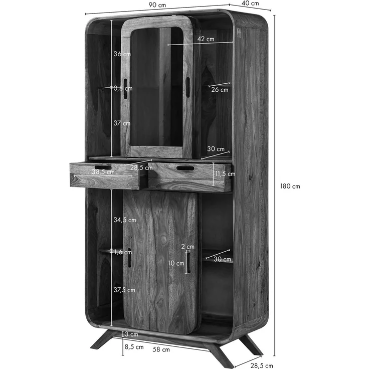 Vitrine Sheesham 90x40x180 hellbraun lackiert MAILAND #115 – Bild 8