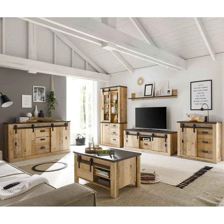 Lomadox Wohnzimmer-Set SHELTON-61, (Mega-Spar-Set, 6-St, 6-tlg), in Old Style hell Nb. mit anthrazit 570/201/43 cm – Bild 1