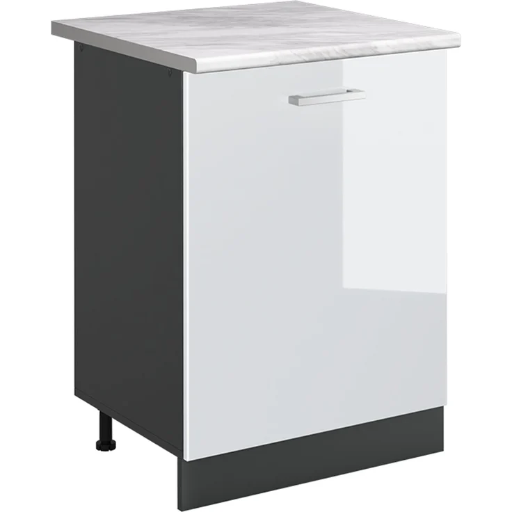 Küchenunterschrank R-Line Weiß Hochglanz/Anthrazit 60 cm mit 1 Tür Arbeitsplatte Marmor Vicco – Bild 1