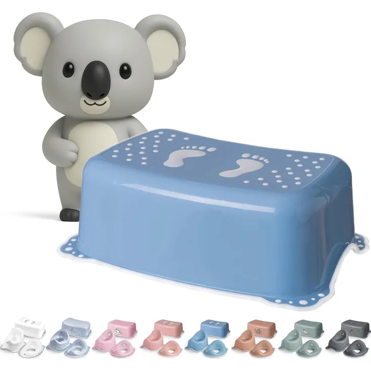 DOCARI Kinder Tritthocker Junge blau weiß ab 18 Monate - Kinderhocker stabil rutschfest kindersicher - Kindertritt für Waschbecken Toilette Bad Küche - Badezimmer Hocker Kind Badhocker