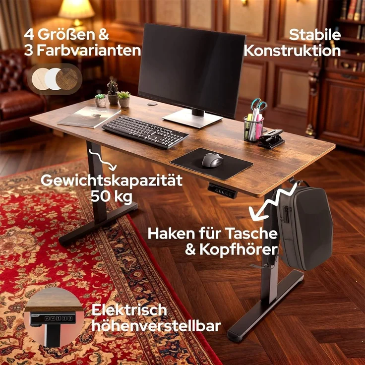 Arebos Schreibtisch Computer-Bürotisch 140 x 60 cm, elektrisch Memory-Funktion, 72-118 cm höhenverstellbar, Hebekapazität: 50 kg – Bild 4