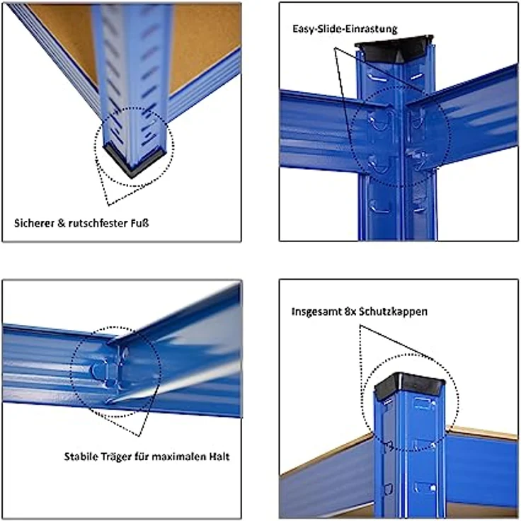 PROREGAL Mega Deal Eckregal Ragnar 1x: 180 x 90 x 60 cm | Taurus 2X: 180 x 90 x 60 cm Blau Fachlast 175kg, Kellerregal, Steckregal, Garagenregal, Lagerregal – Bild 5