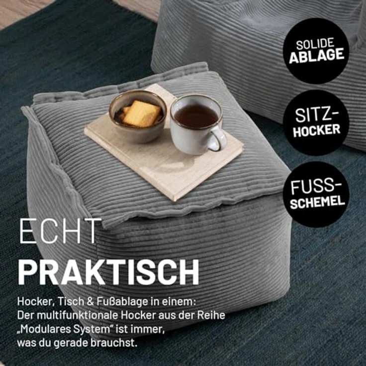 Lumaland Modulares Basic Set - Cord-Reihe | Indoor Sitzsäcke mit Softer Struktur, ideal Sofa Modulen & zum Pouf | Bean Bag mit Füllung - für Wohnzimmer & Co. – Bild 8