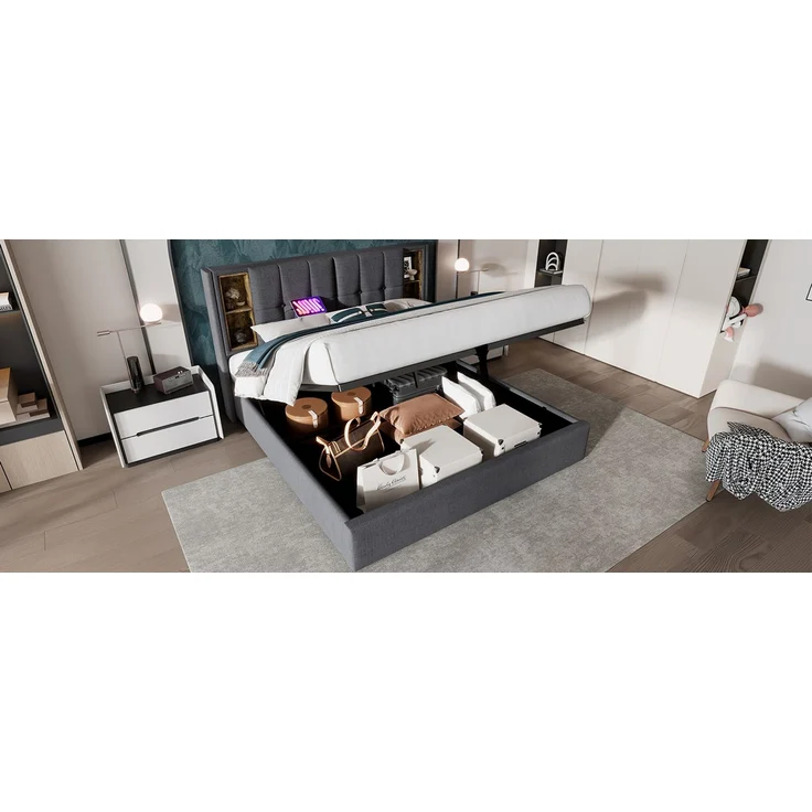 TavilaEcon Polsterbett Doppelbett mit Kabellosem Laden USB C und Stauraum beige Liegefläche 180 × 200 cm – Bild 4