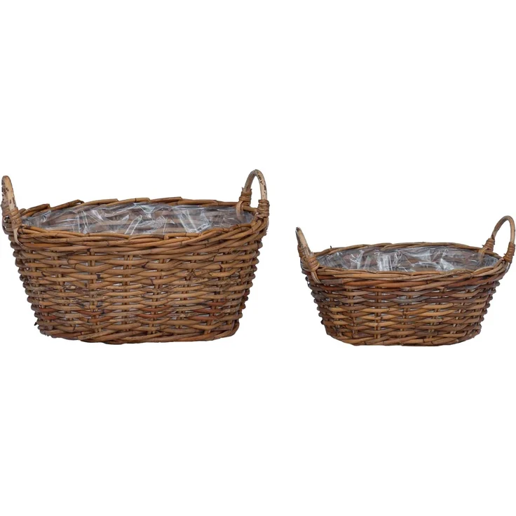 vidaXL Blumentopfkorb mit Speicher GENDT 2 stk. Naturbraun Kubu Rattan 42020964 – Bild 2
