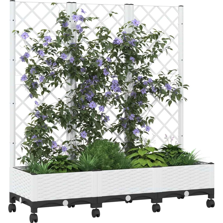vidaXL Pflanzkübel mit Spalier und Rädern Weiß 120 x 40 x 131,5 cm PP 3423055 – Bild 3
