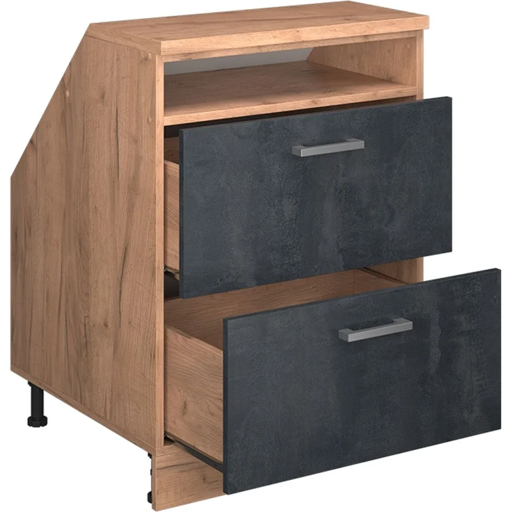 Küchenschrank für Dachschrägen R-Line Schwarz Beton 60 cm mit 2 Schubladen, Schrankkorpus 60 cm Tiefe Vicco – Bild 3