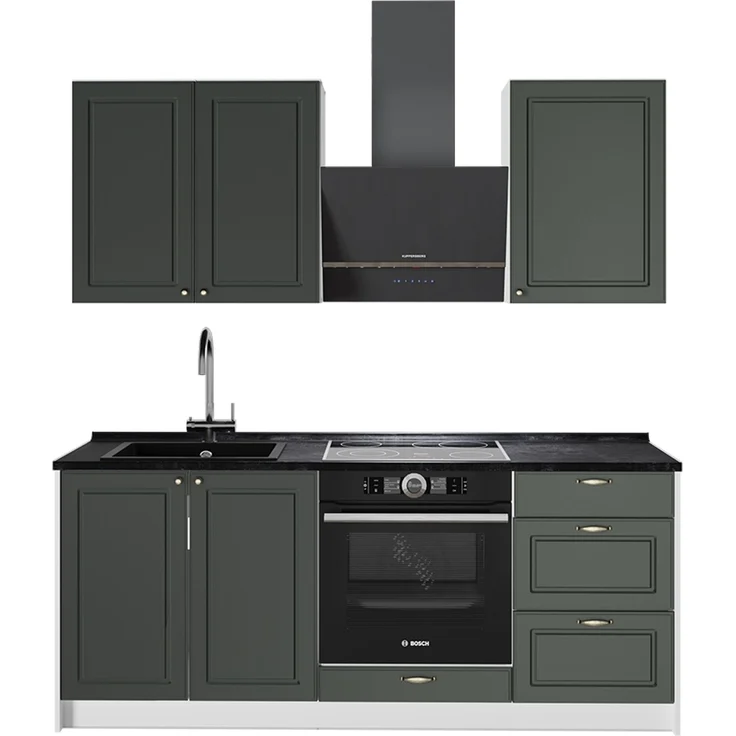 Singleküche Fame-Line Grün-Gold Landhaus/Weiß 190 cm, AP Anthrazit Vicco – Bild 1