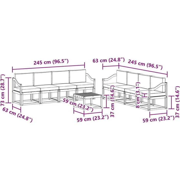 vidaXL Outdoor-Sofagarnitur 9 pcs Natur und Beige Massivholz Akazie 3366201 – Bild 9