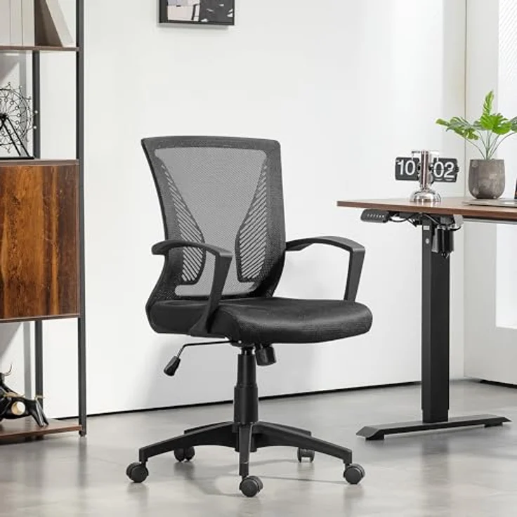 HOMCOM Ergonomischer Bürostuhl, Schwarz, Drehstuhl mit verstellbarer Rückenlehne und atmungsaktivem Netzrücken, 62x102x60 cm – Bild 2