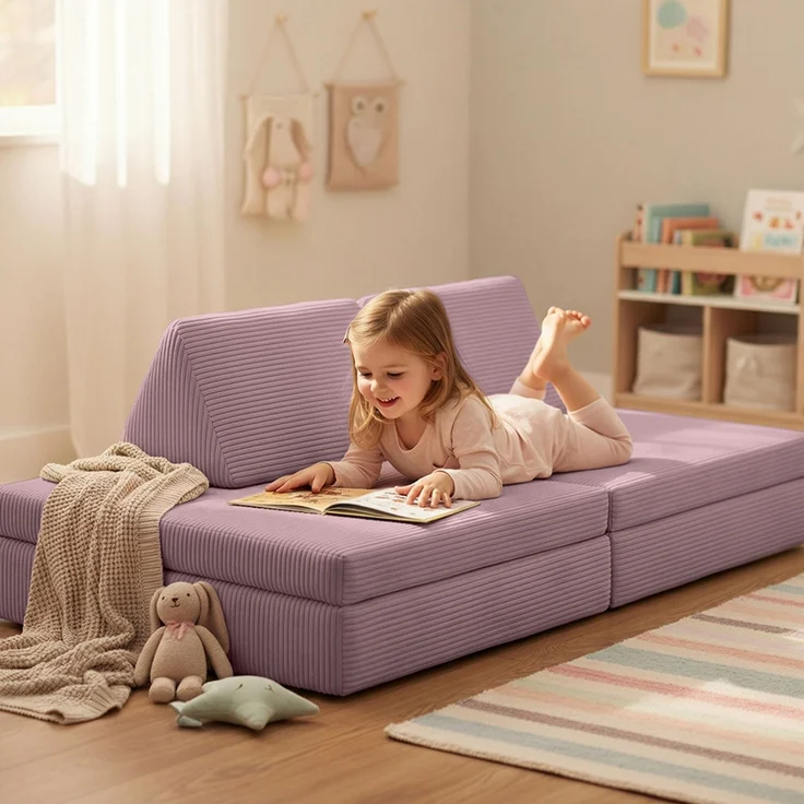 Bellabino 'Nile' Spielsofa, 4-tlg, Cord, pink, faltbare Kindercouch, abnehmbarer & waschbarer Bezug, Kindersofa aus Schaumstoff – Bild 8