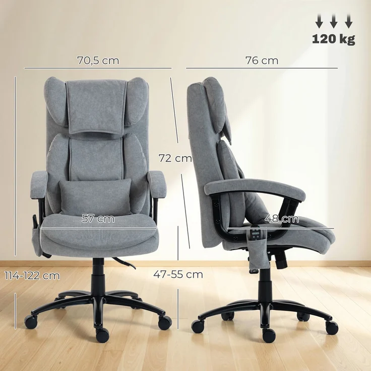 MELAYR, Ergonomischer Massage-Bürostuhl mit 4 Knetpunkten, 76 x 70.5 x 122 cm, Grau – Bild 5