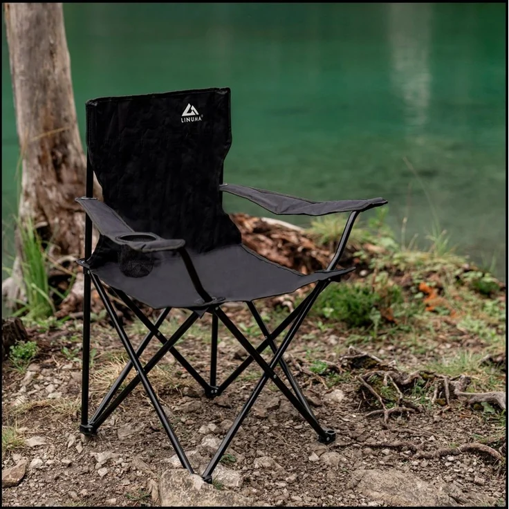 LINUMA Campingstuhl faltbar mit extra großem Getränkehalter, stabiler Klappstuhl schwarz (2 St), Faltbarer Campingstuhl mit XL-Getränkehalter für Festival & Outdoor – Bild 2
