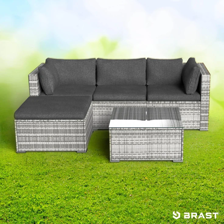 BRAST Gartenmöbel Lounge Sofa Couch Set Royal Grau Poly-Rattan für 4 Personen – Bild 2