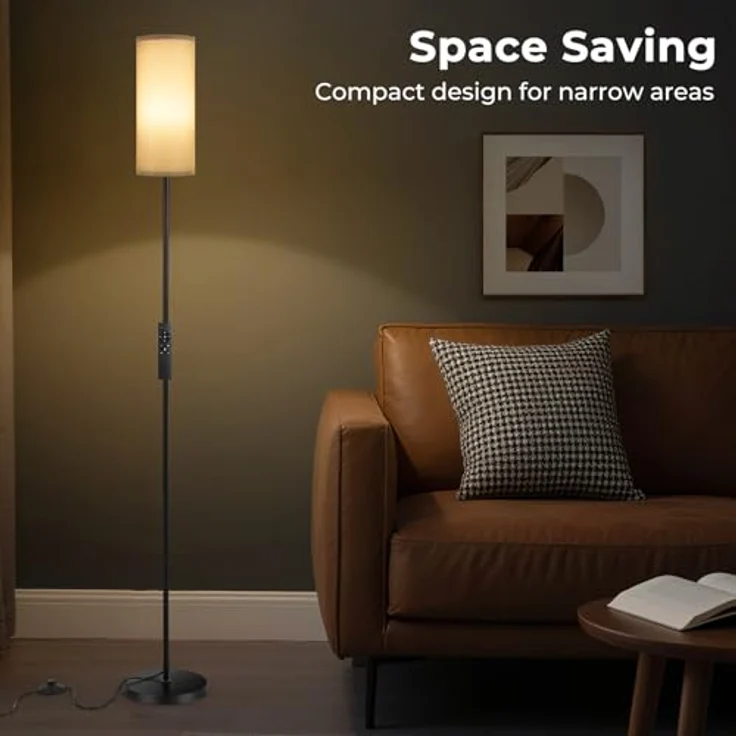 YICAIZI LED Stehlampe Wohnzimmer Dimmbar, 171.5cm Moderne Stehleuchte inklusive 12W E27 Glühbirne, 3 Farbtemperaturen, Grauer Lampenschirm, Fernbedienung und Fußschalte (Grau) – Bild 8