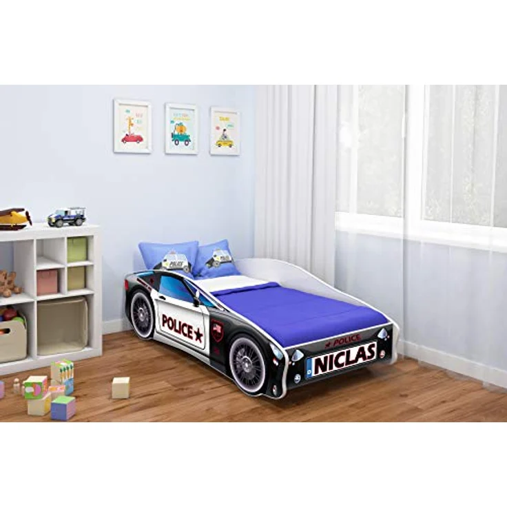 Kinderbett Autobett Auto Junior mit Lattenrost und Matratze 140x70 160x80 180x80 ACMA (160x80, 3 + Name) – Bild 3