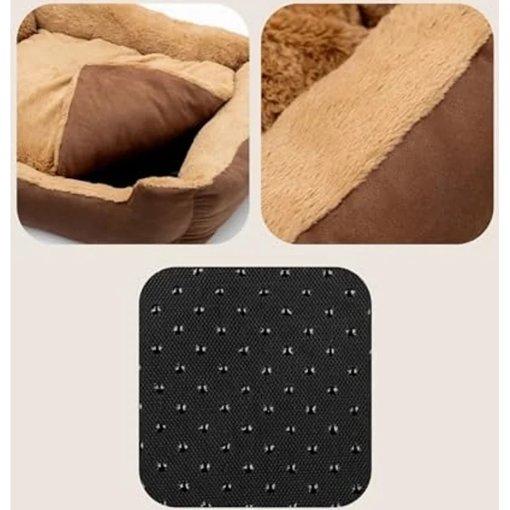 lionto Hundebett mit Wendekissen und Rutschfester Unterseite, Heimtierkissen mit tiefem Einstieg für Hunde und Katzen jeden Alters, 60x48 cm, kuscheliges Hundekissen, braun/beige (Namensaufdruck) – Bild 4