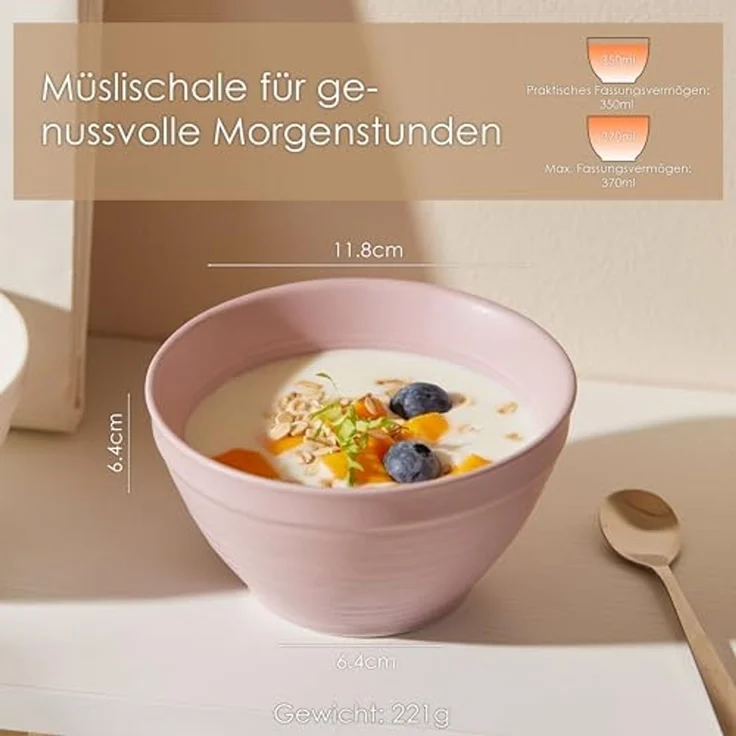 JIWOO Müslischale 6er Ø11,8cm, Frühstückschalen Eisschale Dessertschalen Schale, Keramik, (Schaleset, 6-tlg), Porzellan Hochwertiges Schalen Lila Mikrowellenofen Spülmaschine – Bild 2