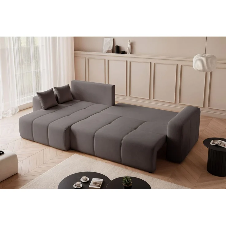 Ecksofa Schlafsofa Sofa LEROS in Stoff Manila Grau Ottomane Links – Bild 4