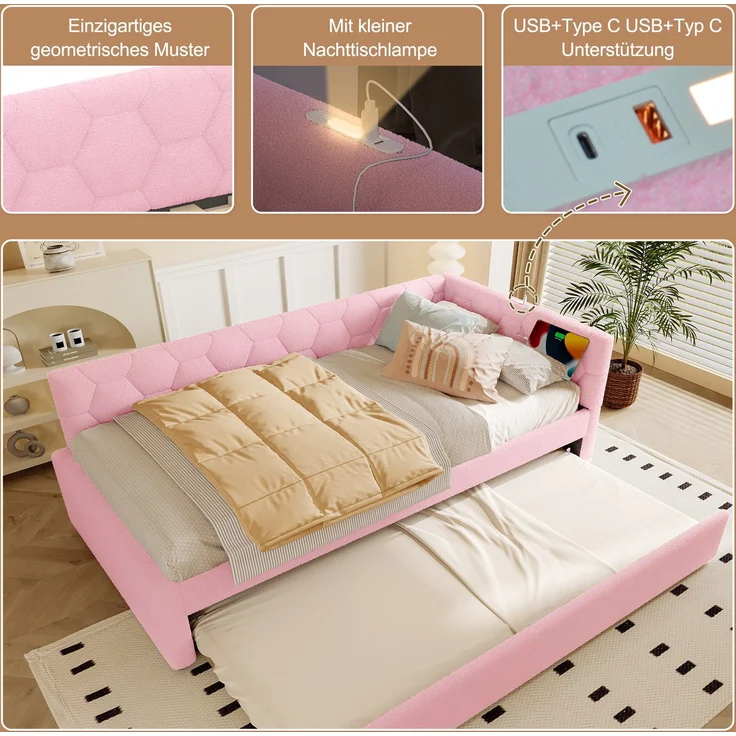 Schlafsofa mit Bettfunktion, Gästebett und Lattenrost, 90x200 cm, Polsterbett, Einzelbett, Jugendbett, Bezug aus Vlies – Bild 4