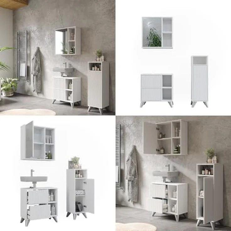 Vichy Badmöbel-Set Leano, 3-teilig, weiss, mit Waschbeckenunterschrank und Spiegelschrank, modern und funktional – Bild 9