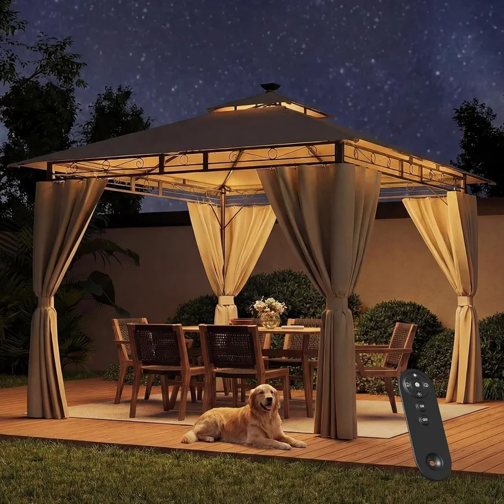 JUMMICO Gartenpavillon 3x3 m Doppeldach, Wasserdichtes & Stabiles Partyzelt mit Seitenwänden, Klappbarer Pavillon mit verstärkten Erdankern für Garten und Terrasse, Winterfest