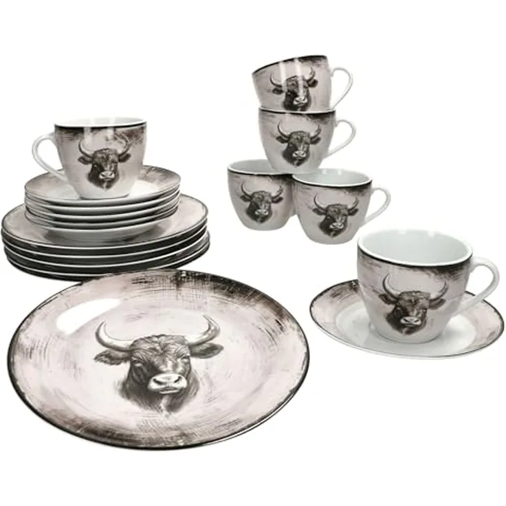 MamboCat Kaffeeservice Toro 18tlg Kaffeeservice Porzellan 6 Personen Kuh Landhaus, Porzellan