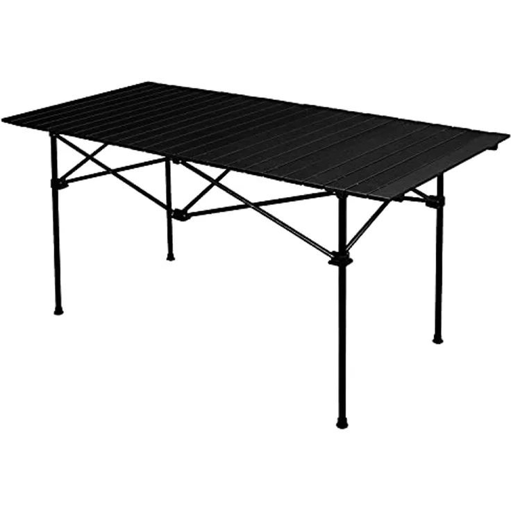 anndora Campingtisch 70x140 cm faltbarer Esstisch schwarz, ausziehbares Gestänge - Tischplatte aufrollbar -