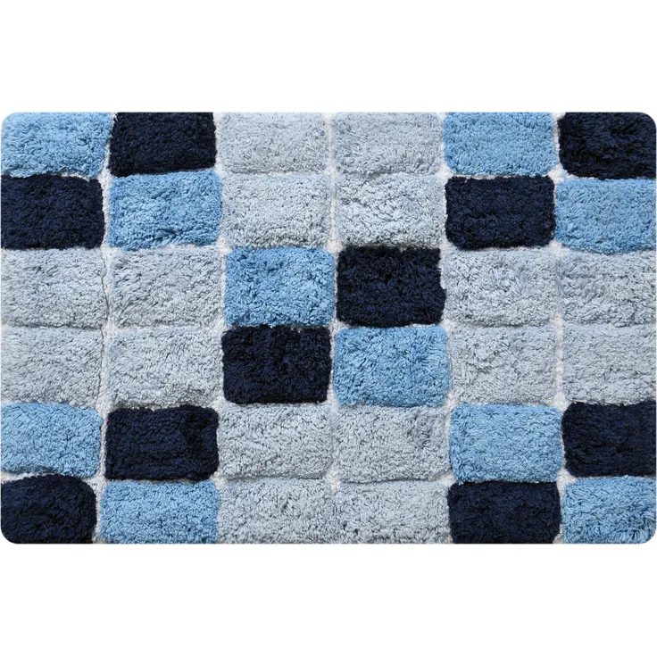 MSV Badteppich Badvorleger Mosaik Duschvorleger Hochflor Badematte 40x60 cm – Blau