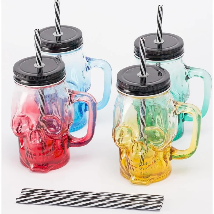 Relaxdays Trinkgläser mit Deckel 4er Set Totenkopf – Bild 9