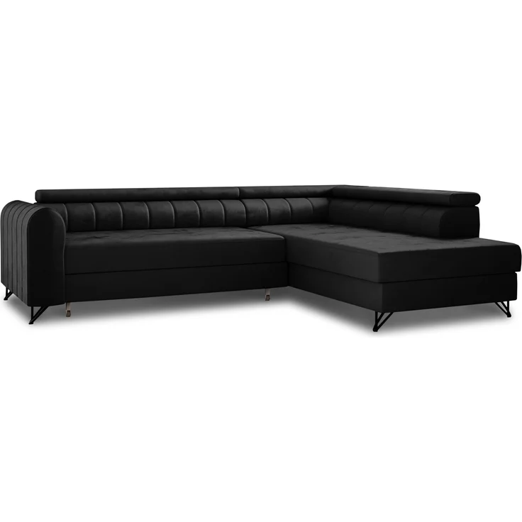 Ecksofa Alice mit Schlaffunktion und Bettkasten, Wohnlandschaft mit einstellbare Kopfstützen, Couch, Sofa, Bettsofa, Schlafsofa (Schwarz (Kronos 07), Ecksofa Rechts) – Bild 2