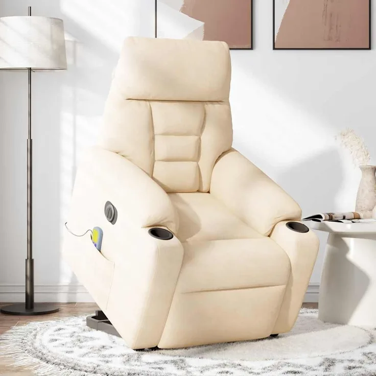vidaXL Massagesessel Aufstehhilfe Elektrisch Beige Mikrofasergewebe 3303113