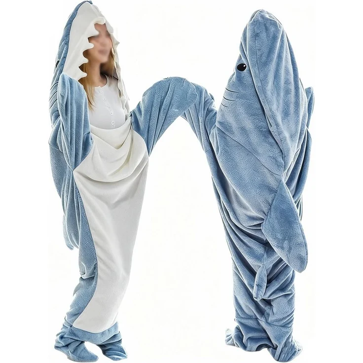 Wohndecke Hai Decke Mit Ärmeln, Superweichem Flanell Decken Hoodie Hai Overall, TUWENA, Deckenkapuzenpullover, Schlafsack Tragbare Decke für Erwachsene Kinder – Bild 5
