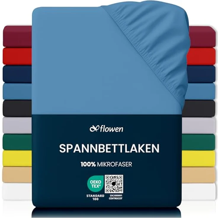 Flowen Spannbettlaken 120x200 cm Mikrofaser Marineblau, atmungsaktiv und hypoallergen, Anti-Milbe, knitterfrei mit 30 cm Taschenhöhe, maschinenwaschbar – Bild 1