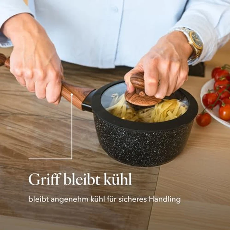 FLORINA Aluminium-Kasserolle MASTER BLACK 16 cm 1L | Antihaftbeschichtung | Für alle Herdarten inkl. Induktion | Ergonomischer Soft-Touch-Griff | Deckel mit Silikonrand | Leicht zu reinigen – Bild 7