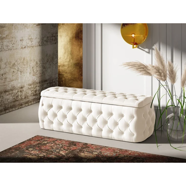 Polsterhocker mit Stauraum ERNESTO 120x50x45 cm Elisa Velvet Cremeweiß – Bild 1