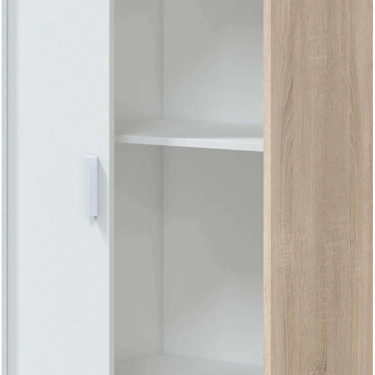 Kleiderschrank mit Zwei Schiebetüren und DREI Einlegeböden, Eichenfarbe und Mattweiß, Maße 120 x 200 x 50 cm – Bild 7