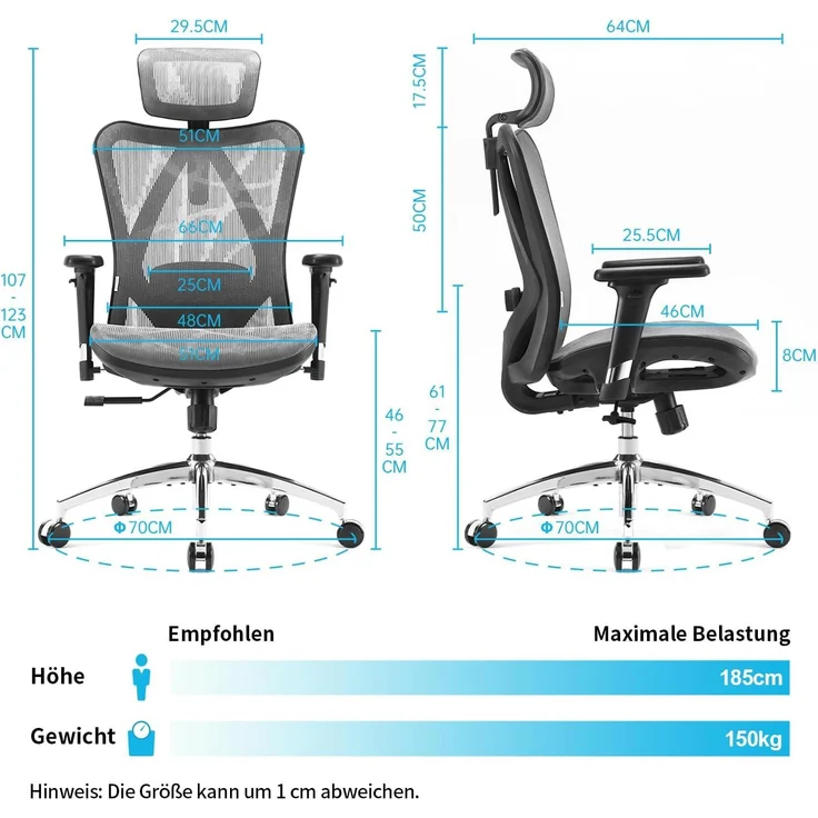 SIHOO Ergonomischer Bürostuhl, Chefsessel mit 3D verstellbare Armlehne und Lendenwirbelstütze, Hautfreundliche Netz-Hochlehne, Schreibtischstuhl bis 150kg/330LB Belastbar, Grau – Bild 3