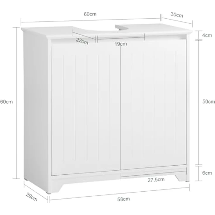 SoBuy Waschbeckenunterschrank BZR108-II-W, 60 cm, 2 Türen, aus MDF in Weiß mit Stauraum für Badutensilien – Bild 3