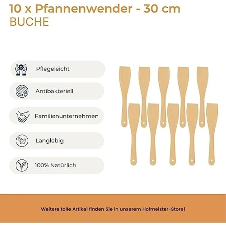 Hofmeister Pfannenwender Buchenholz 30 cm Wender 5 Stück – Bild 2
