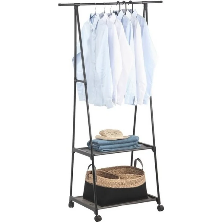 Jürgen Westerholt GmbH Garderobenständer Kleiderständer, Garderobe, Kleideraufbewahrung, Kleiderbutler, mit 2 Ablageregalen - mit 4 Rädern, Rollen - Schwarz – Bild 2