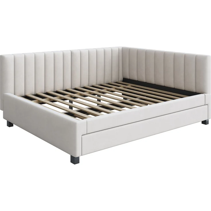 Polsterbett 140*200, Ausziehbares Schlafsofa, Multifunktionsbett mit Lattenrost, Jugendbetten Kinderbetten Gästebetten, Samtstoff Beige – Bild 9